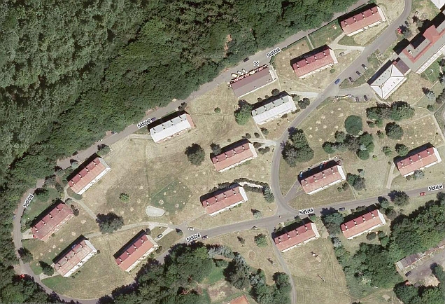 zateplení 14ti bytových domů- stávající stav, letecký snímek